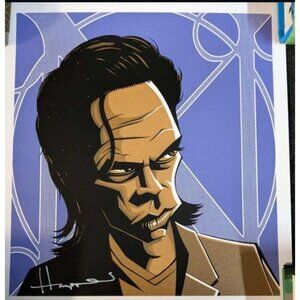 Justin Hampton “Nick Cave Caricature” Signed Art Print 7″×7″ Signed Collectible